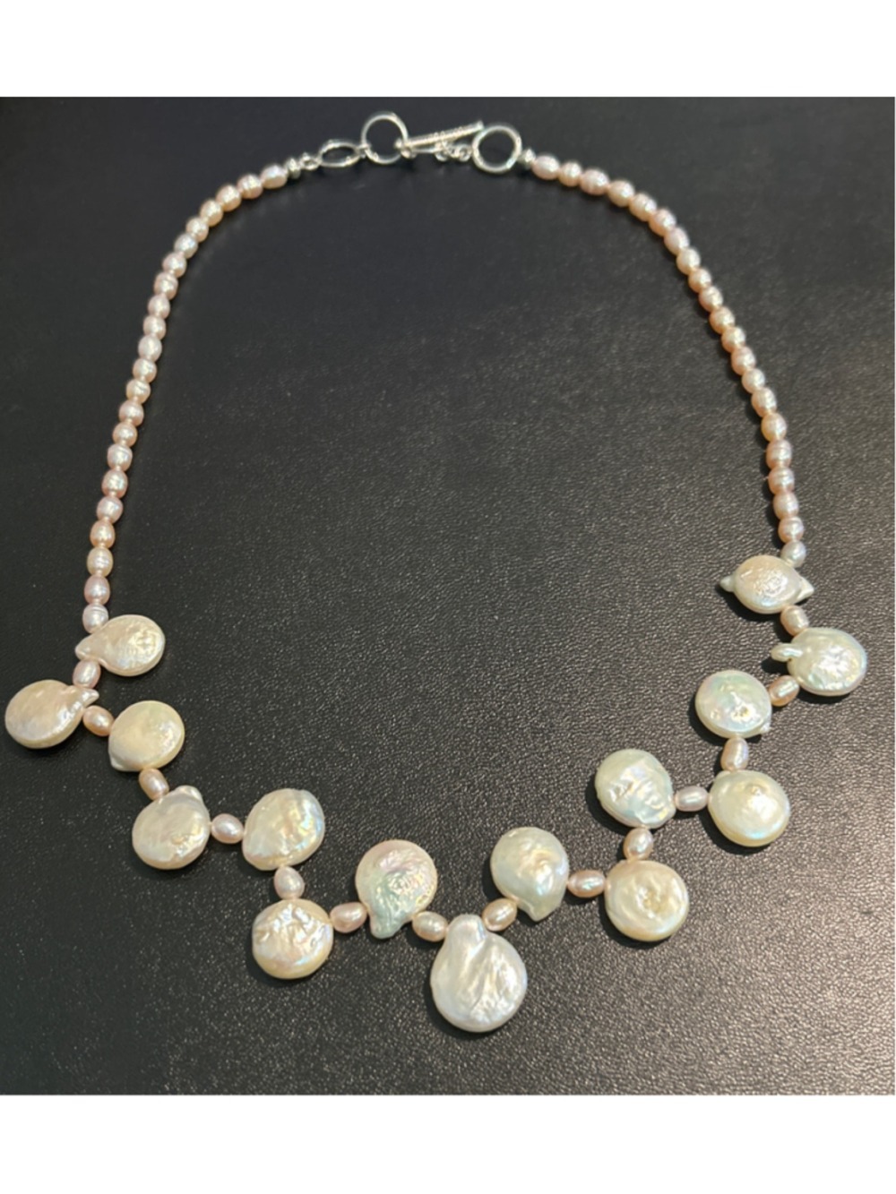 Women's freshwater Pearl Necklace beautiful iridescent White Silver 14 - 16”